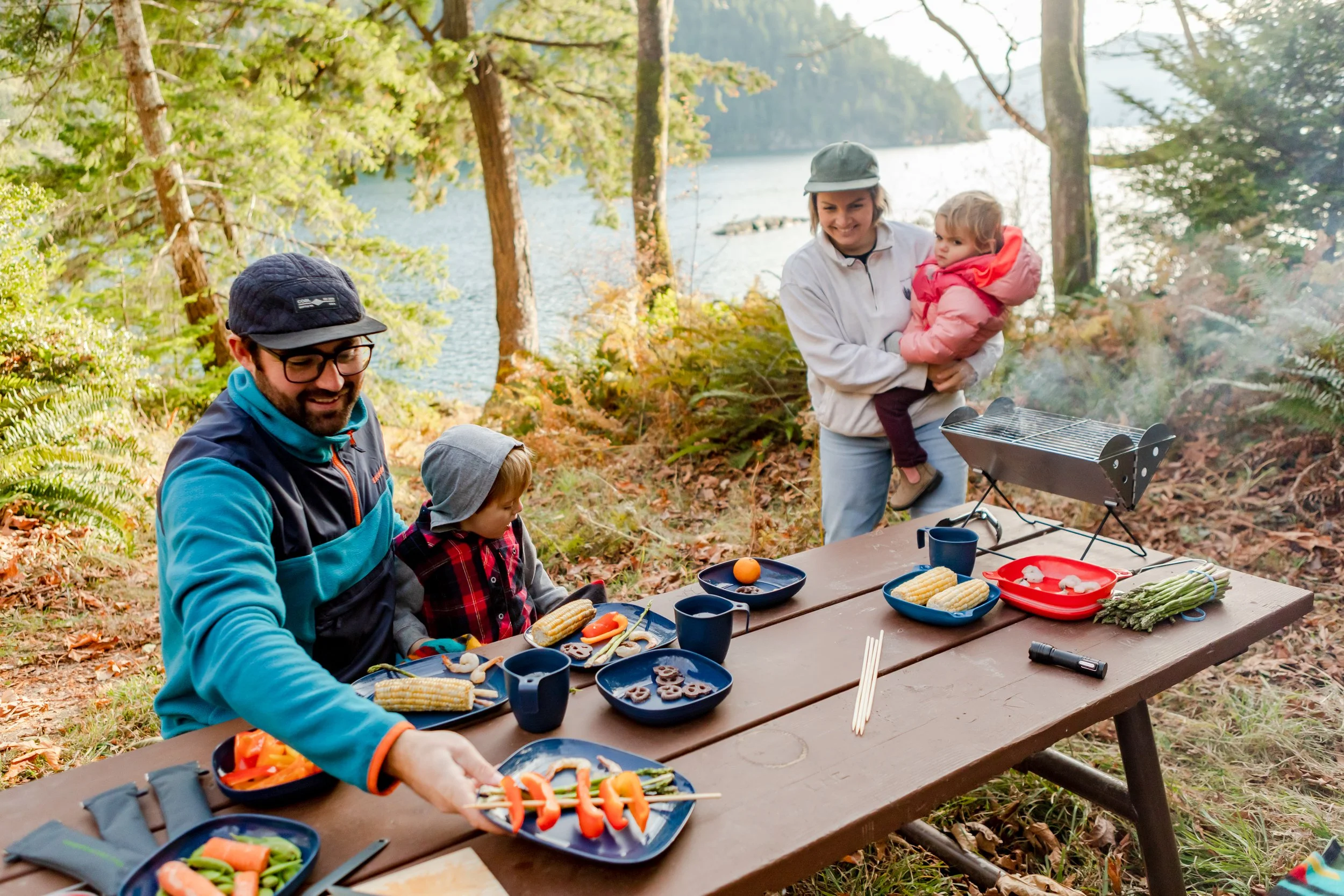Happy family at the campsite