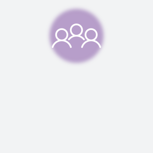 Icon of three people in a circle with a purple background.