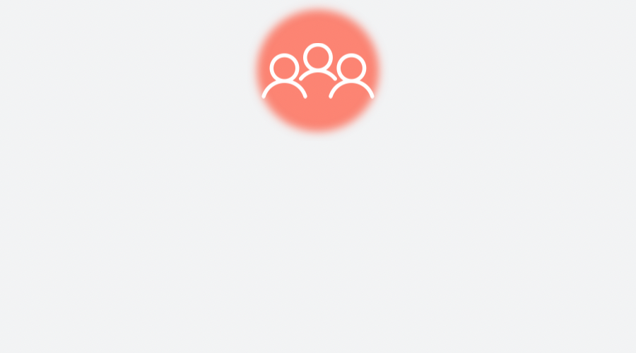 Icon of three people with a red background at the top center of the image.