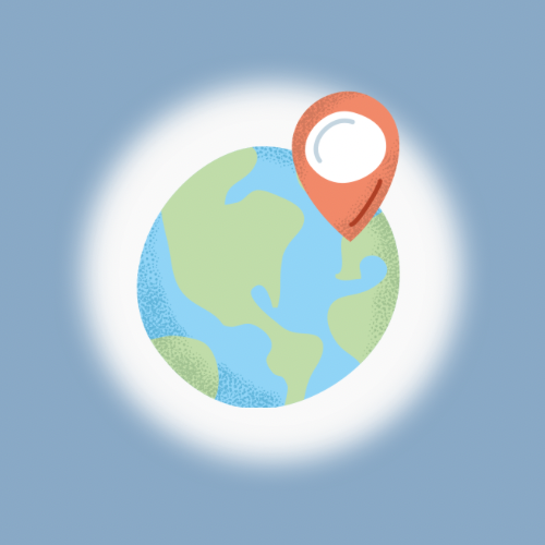 Illustration of the Earth with a location pin marker on it.