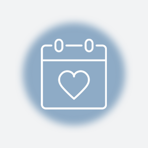 Icon of a calendar with a heart symbol in the center, depicting health or wellness scheduling.