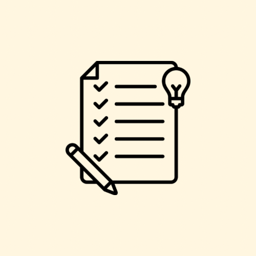 Checklist paper with a pencil and a light bulb icon.