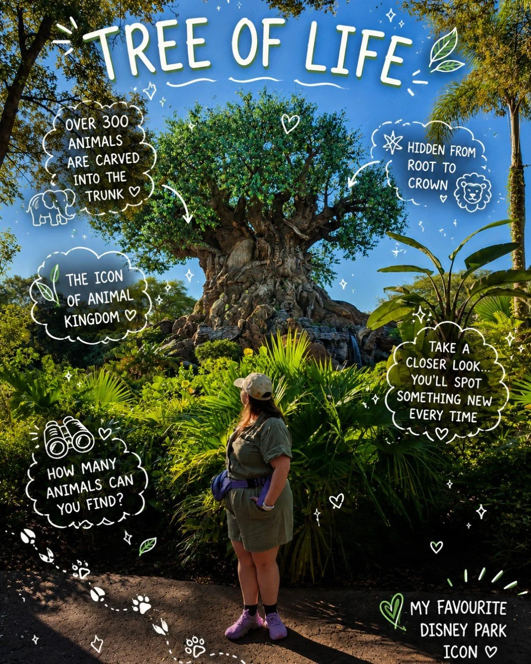 Sometimes the most magical attractions don't have a queue. ✨ 

The Tree of Life is the heart of Disney's Animal Kingdom, and every time I stop to look at it, I notice something new.

Did you know there are over 300 animals carved into the trunk and r