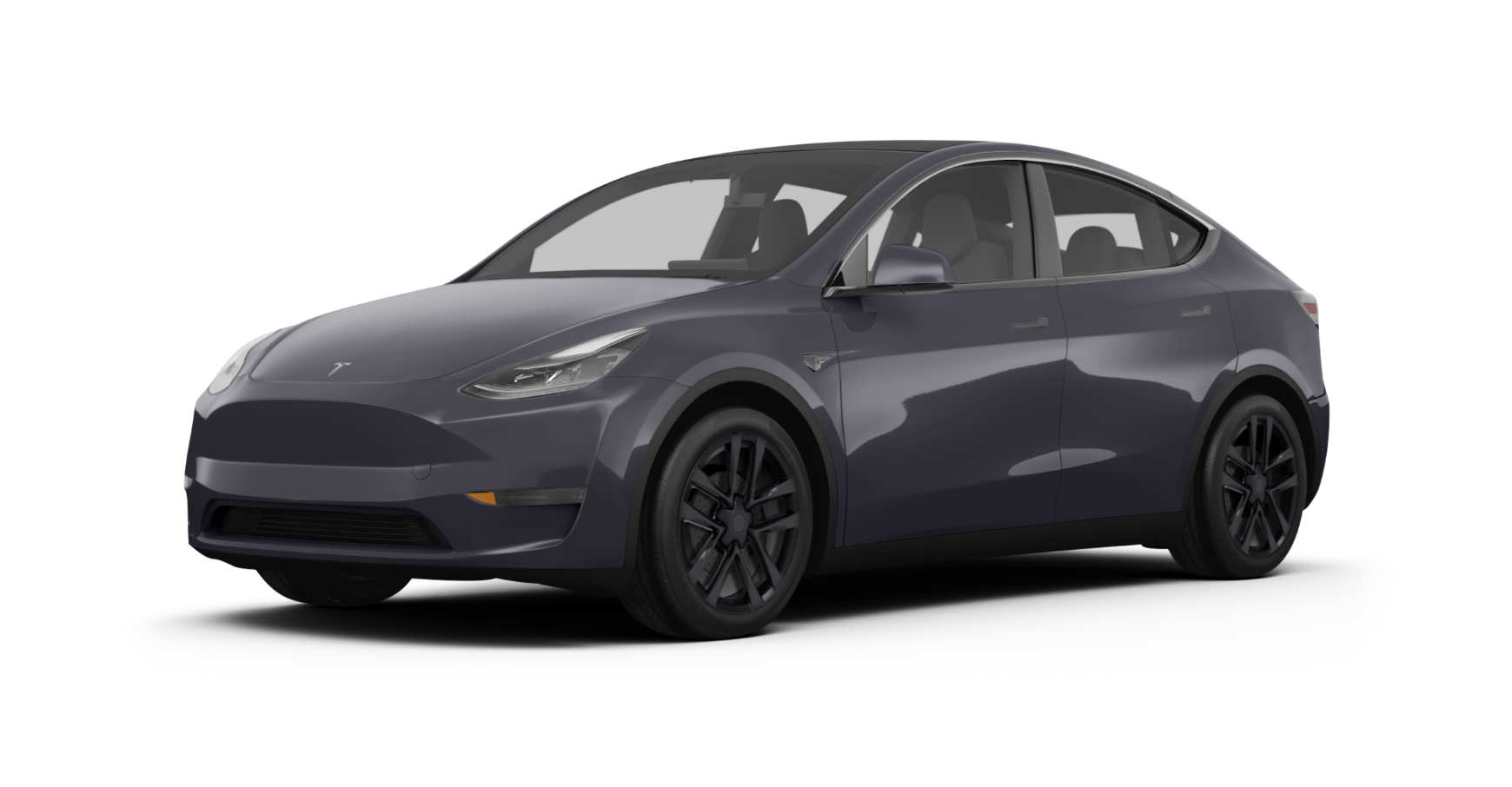 Sample Tesla Model Y 19 inch winter tire package on our visualizer app, front view.