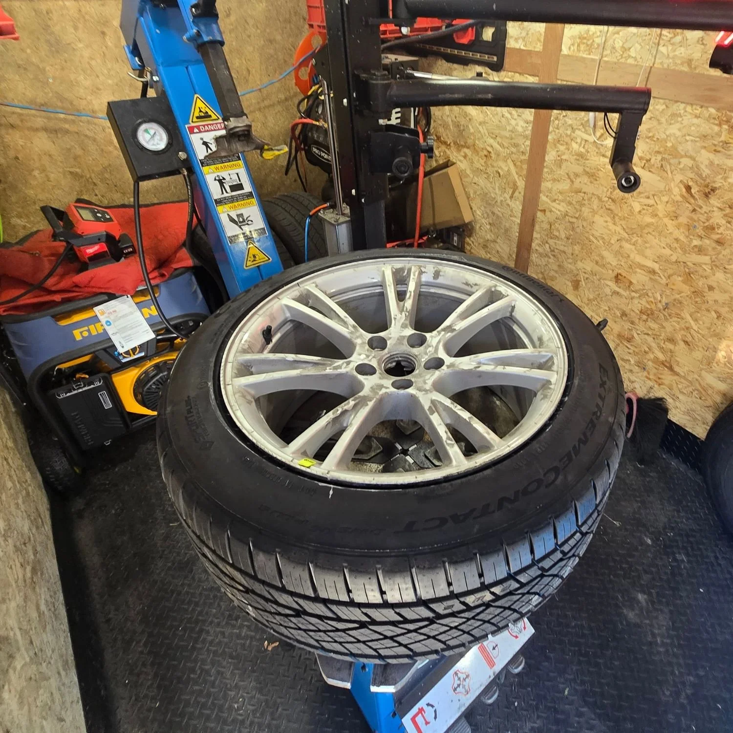 A punctured tire on our tire changing machine, in the Greater Toronto Area.