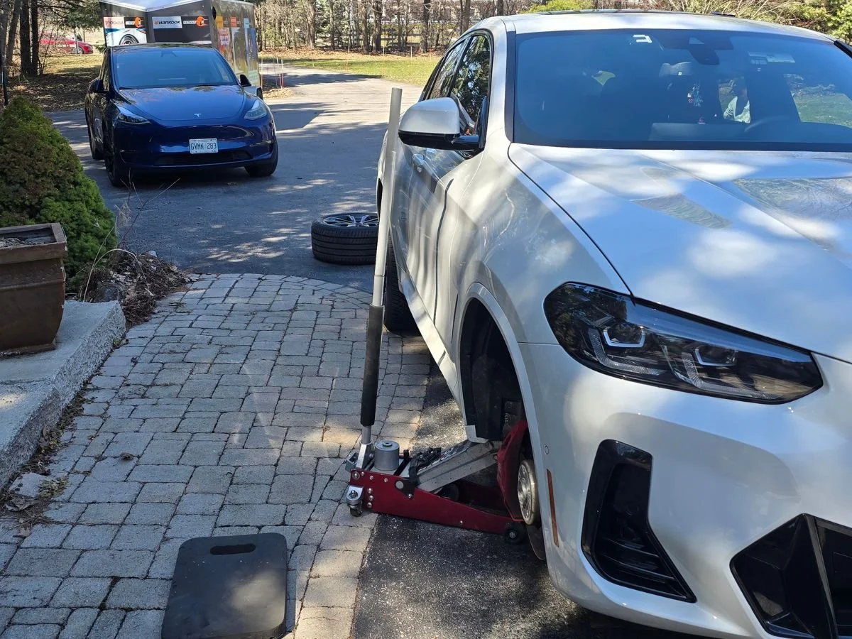 Winter tire changing at home in the GTA.