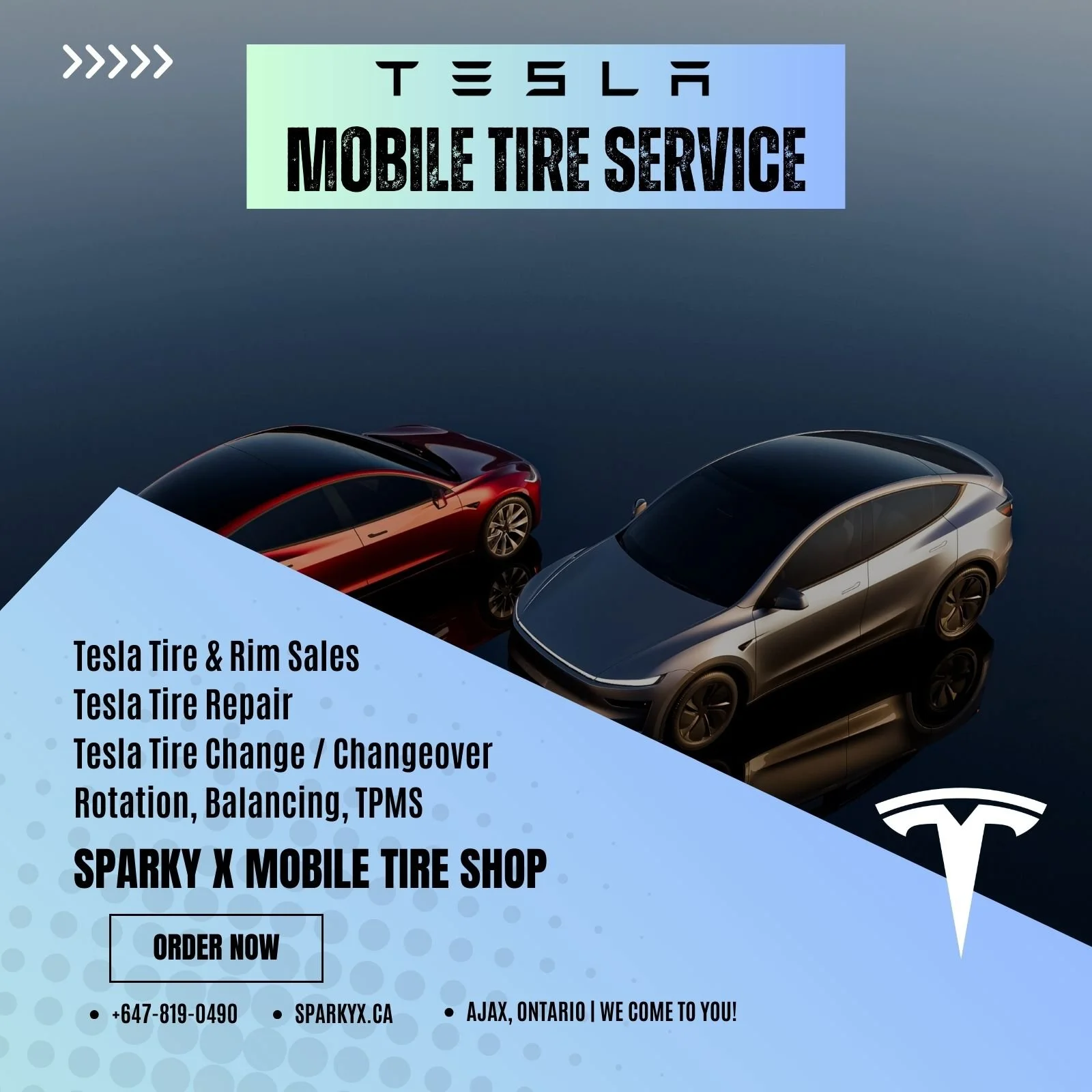 Tesla Mobile Tire Service in Ajax, Ontario