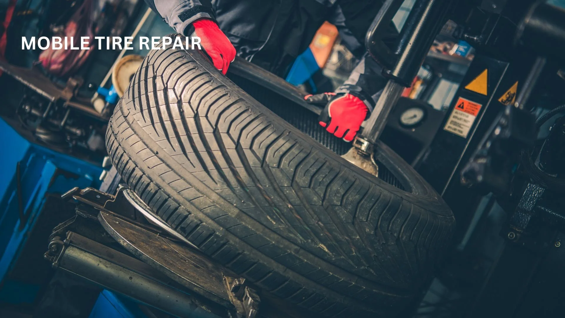 Mobile tire repair performed according to TIA guidelines: patch and plug inside the tire.