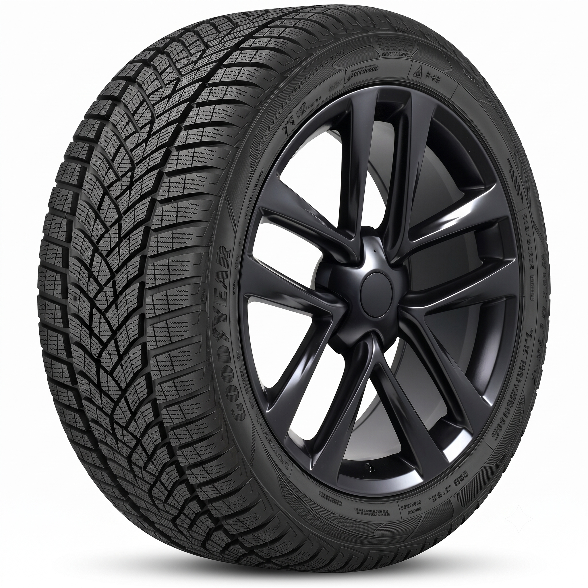 Tesla Model Y 19" Winter Package – Replika R264B Satin Black Rims + Goodyear Ultra Grip Performance+ SCT Tires (255/45R19)