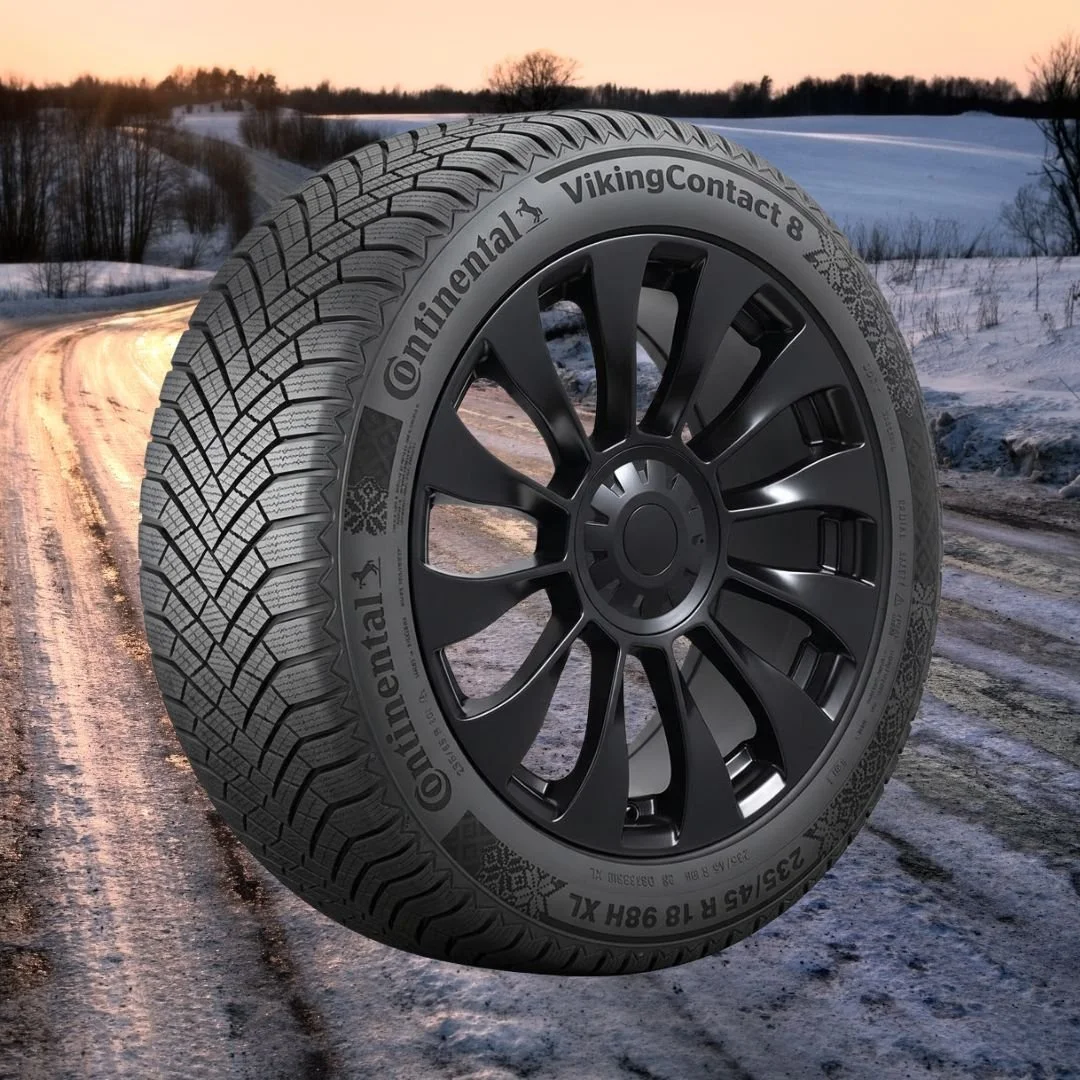 Tesla Model 3 18" Winter Package - Replika R263B Satin Black Rims + Continental VikingContact 8 Tires