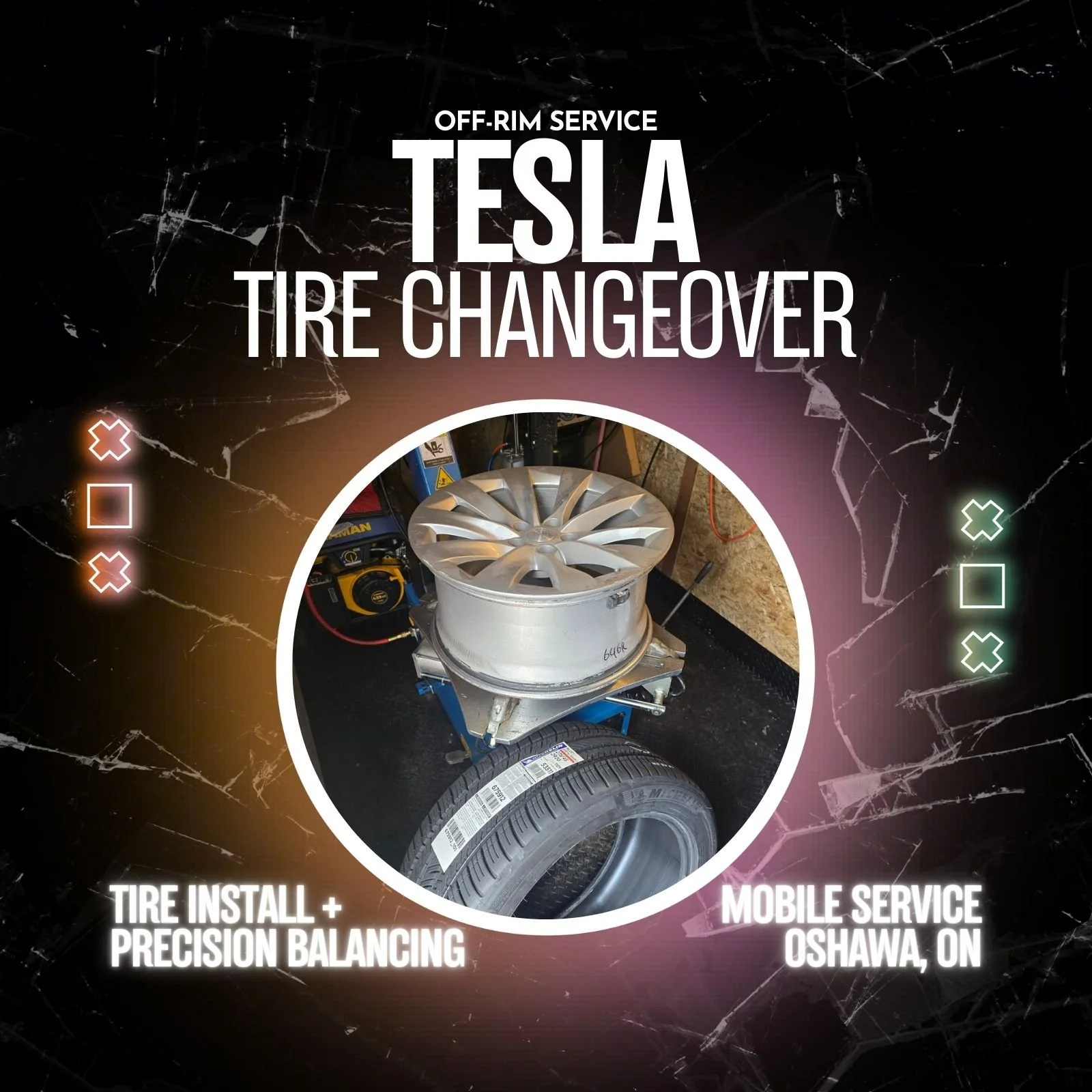 Tesla Mobile Tire Changeover in Oshawa (Off-Rim)