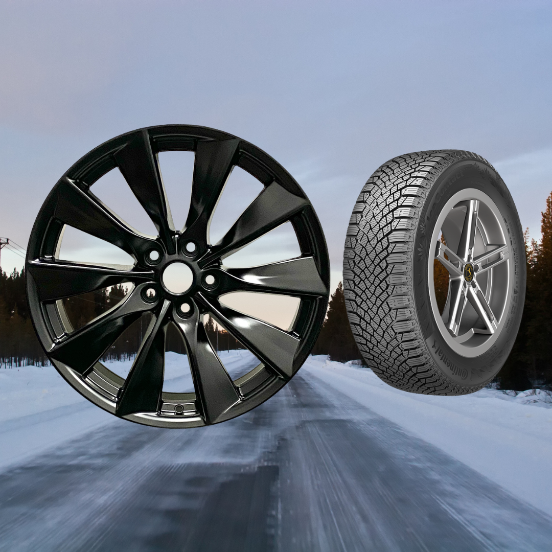 Tesla Model 3 18" Winter Package - TS1B Matte Black Rims + Continental IceContact XTRM