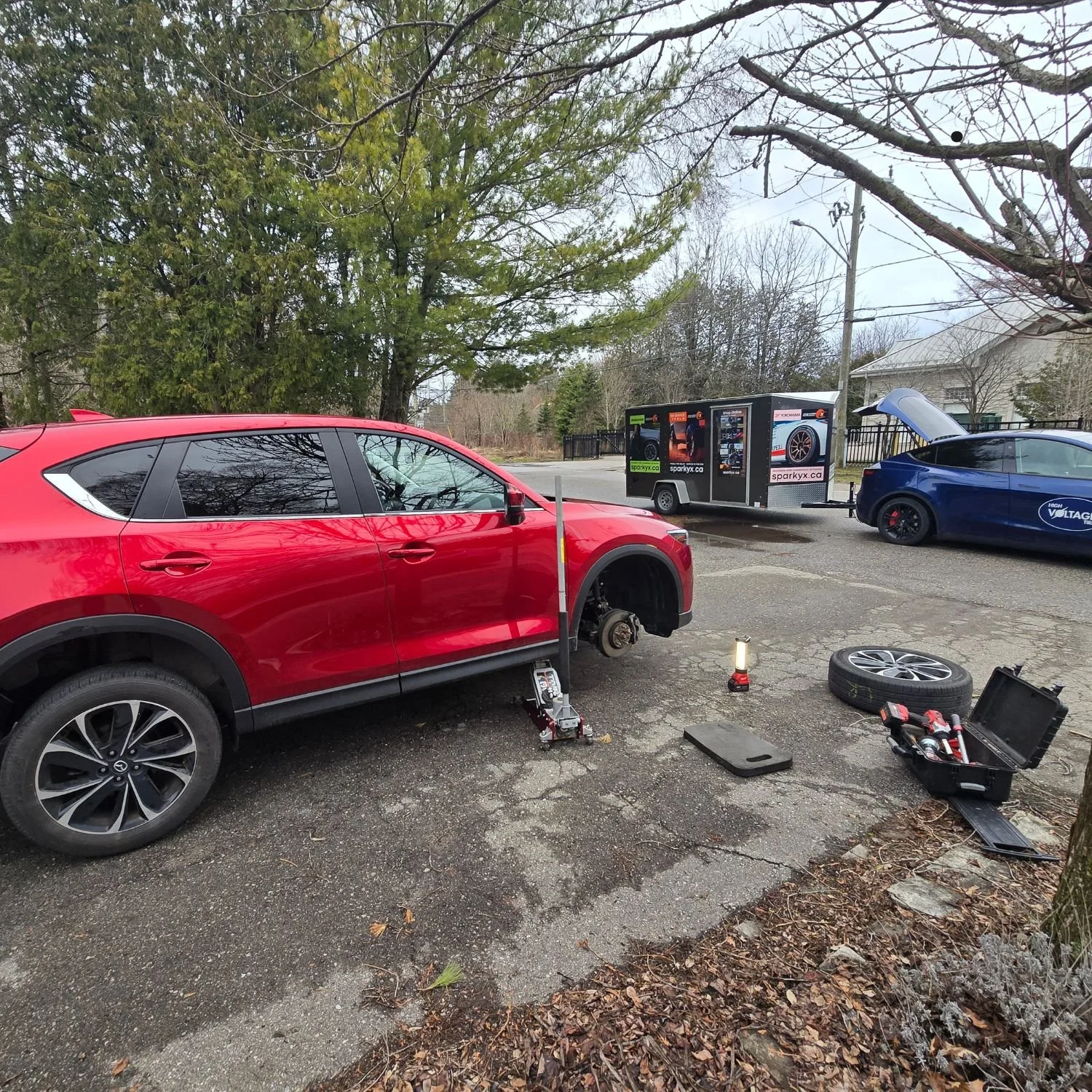 Seasonal tire change in Pickering, Ontario - wheel to wheel service, customer's driveway.