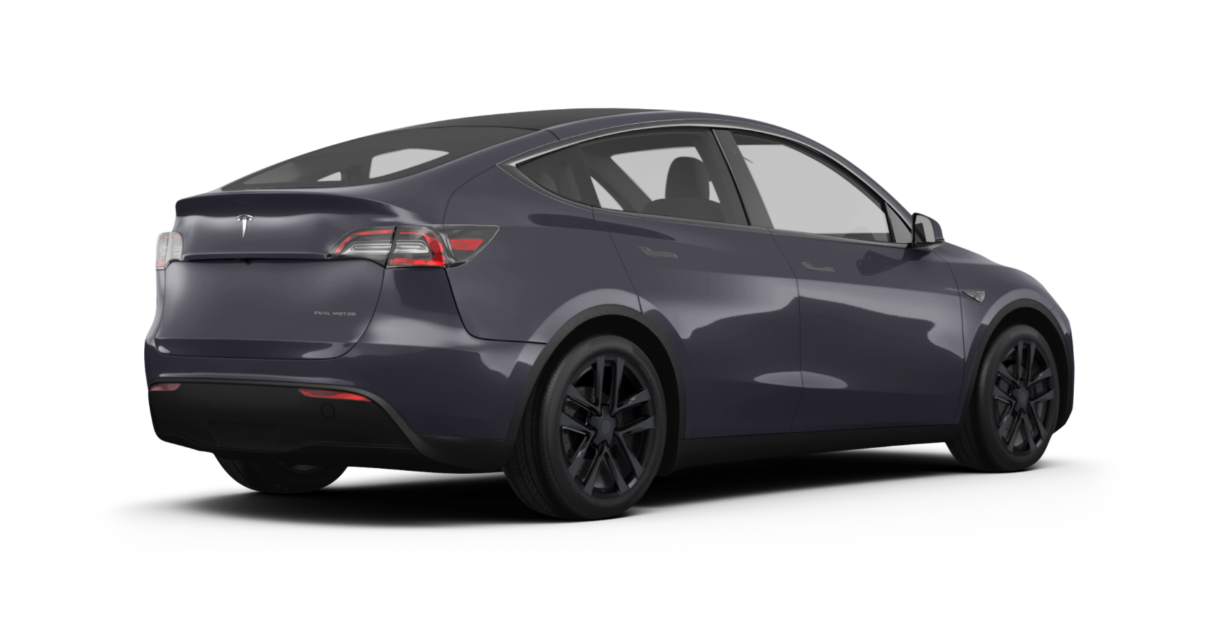 Sample Tesla Model Y 19 inch winter tire package on our visualizer app, rear view.
