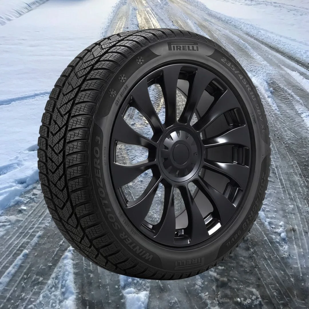 Tesla Model 3 18" Winter Package - Replika R263B Satin Black Rims + Pirelli Winter Sottozero 3 EV Tires