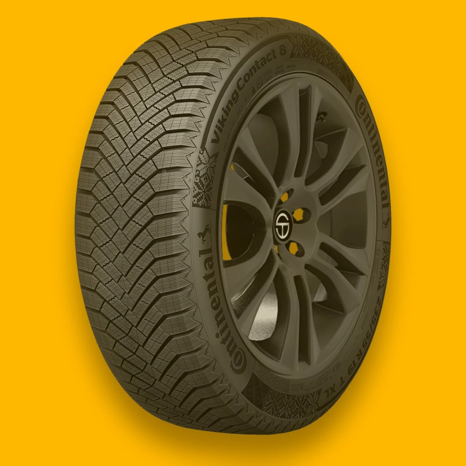Continental VikingContact 8 winter tire on a marigold background