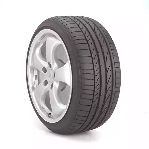 Two black car tires with silver rims against a white background.