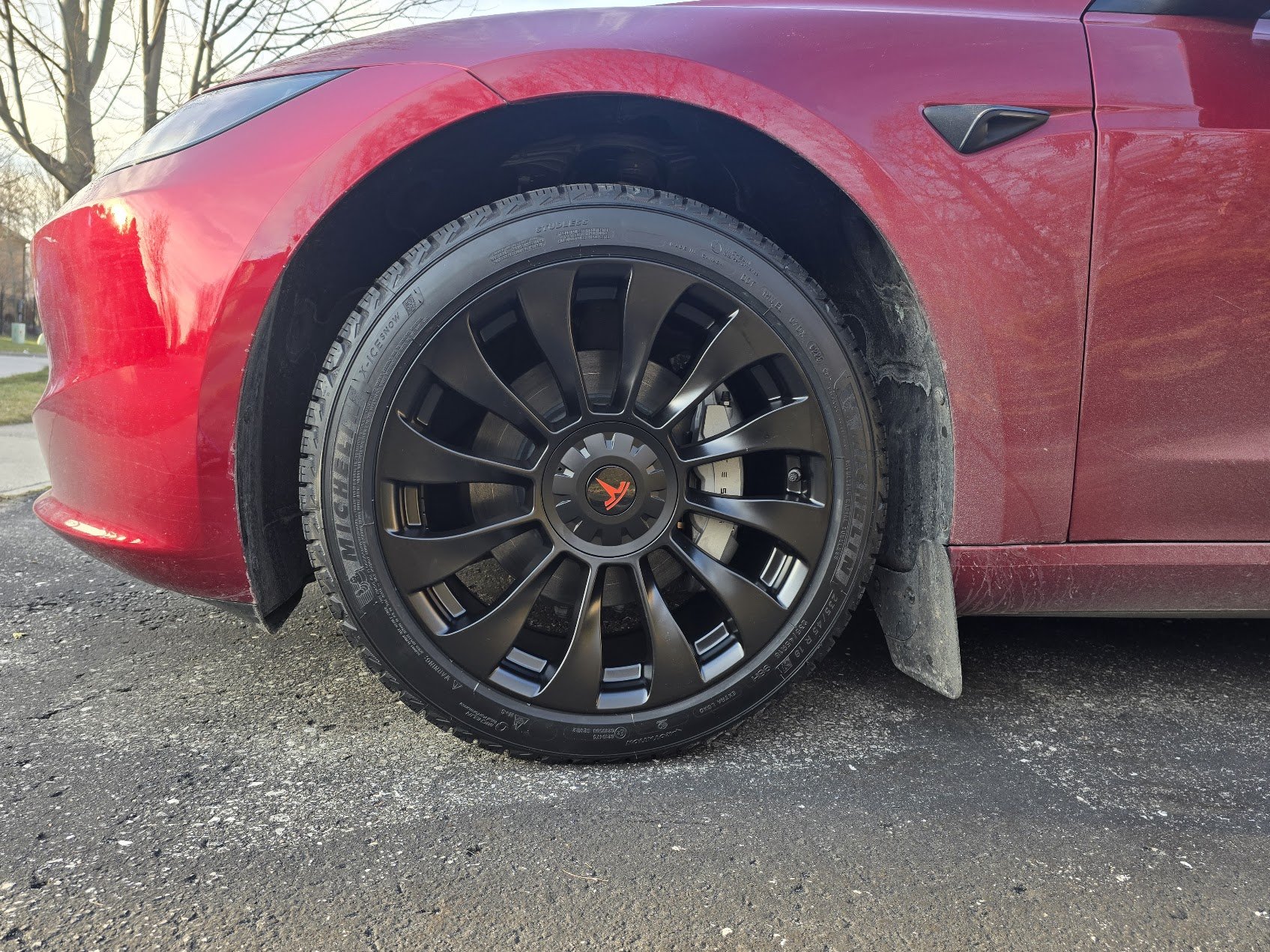 Tesla winter tire packages purchased from Sparky X and installed on the vehicle at our customer's residence, by our TIA certified tire tech