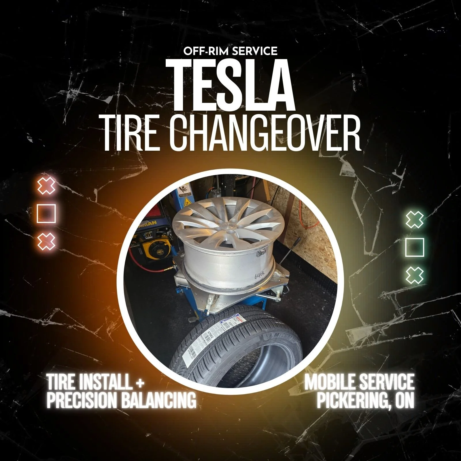 Tesla Mobile Tire Changeover in Pickering (Off-Rim)