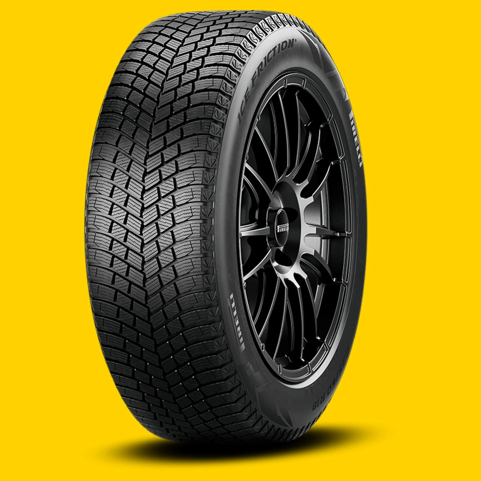Pirelli Ice Friction winter tire on a brand yellow background