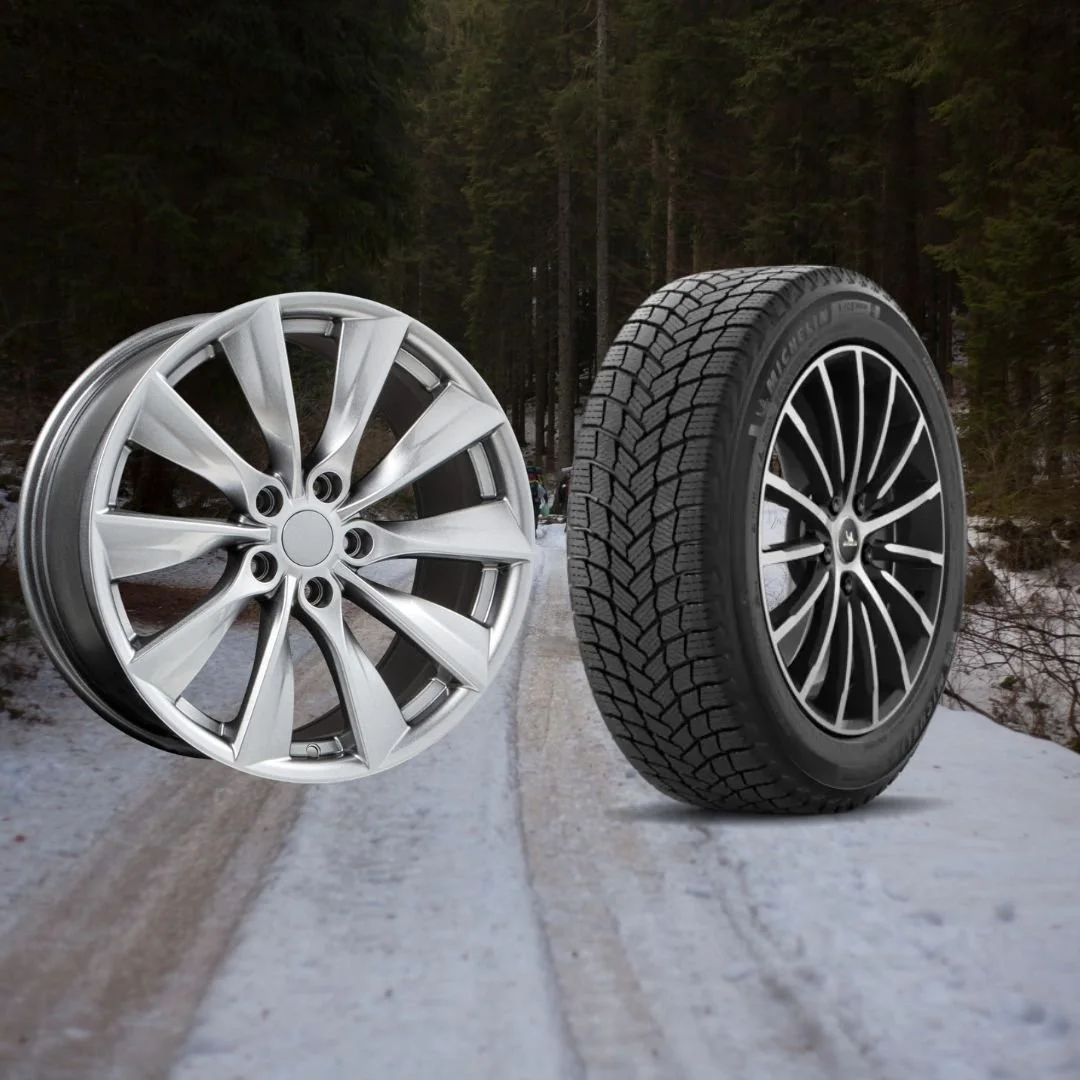 Tesla Model 3 18" Winter Package - Replika R241B Gloss Silver Rims + Michelin X-Ice Snow EV-Optimized Tires