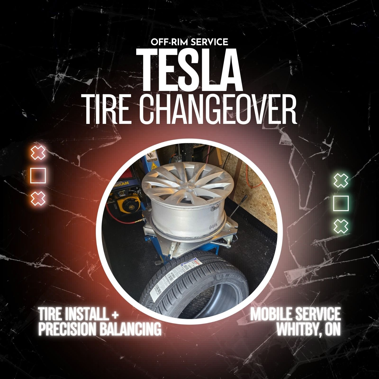 Tesla Mobile Tire Changeover in Whitby (Off-Rim)