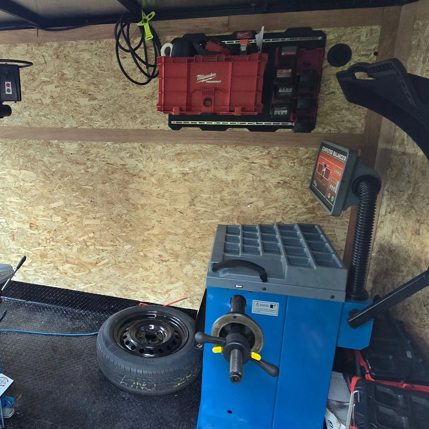 High-end wheel balancer in our mobile tire service trailer.