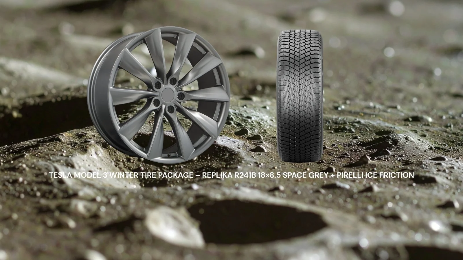 Tesla Model 3 Winter Tire Package – Replika R241B 18×8.5 Space Grey + Pirelli Ice Friction