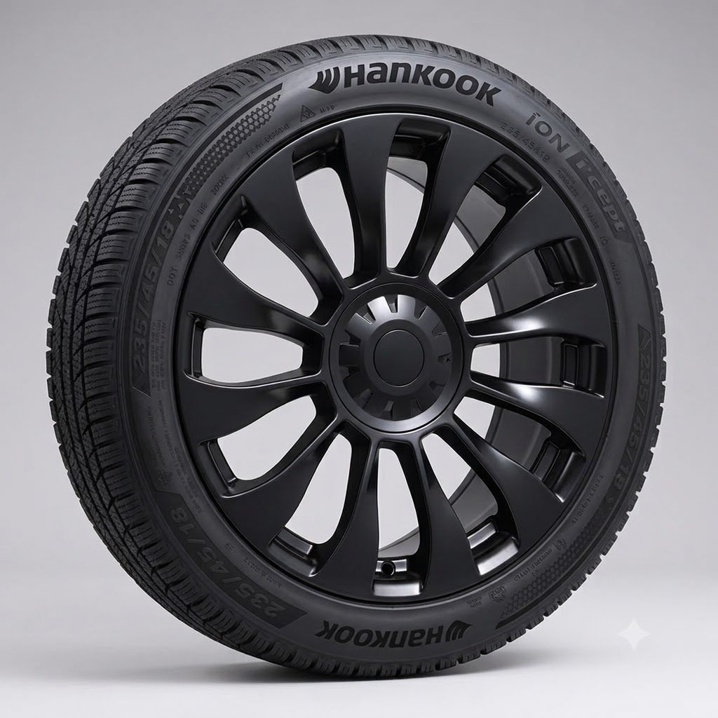 Tesla Model 3 18" Winter Package - Replika R263B Satin Black Rims + Hankook iON i*cept EV Tires