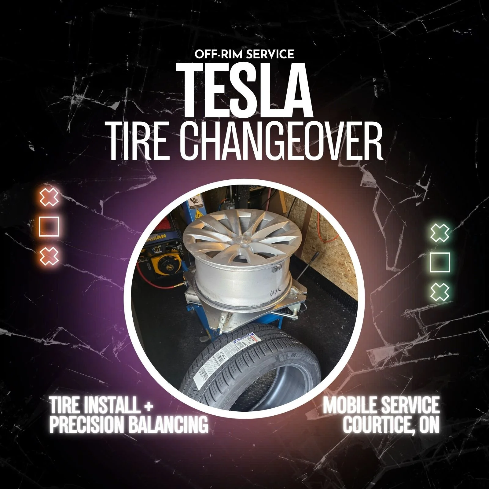 Tesla Mobile Tire Changeover in Courtice (Off-Rim)