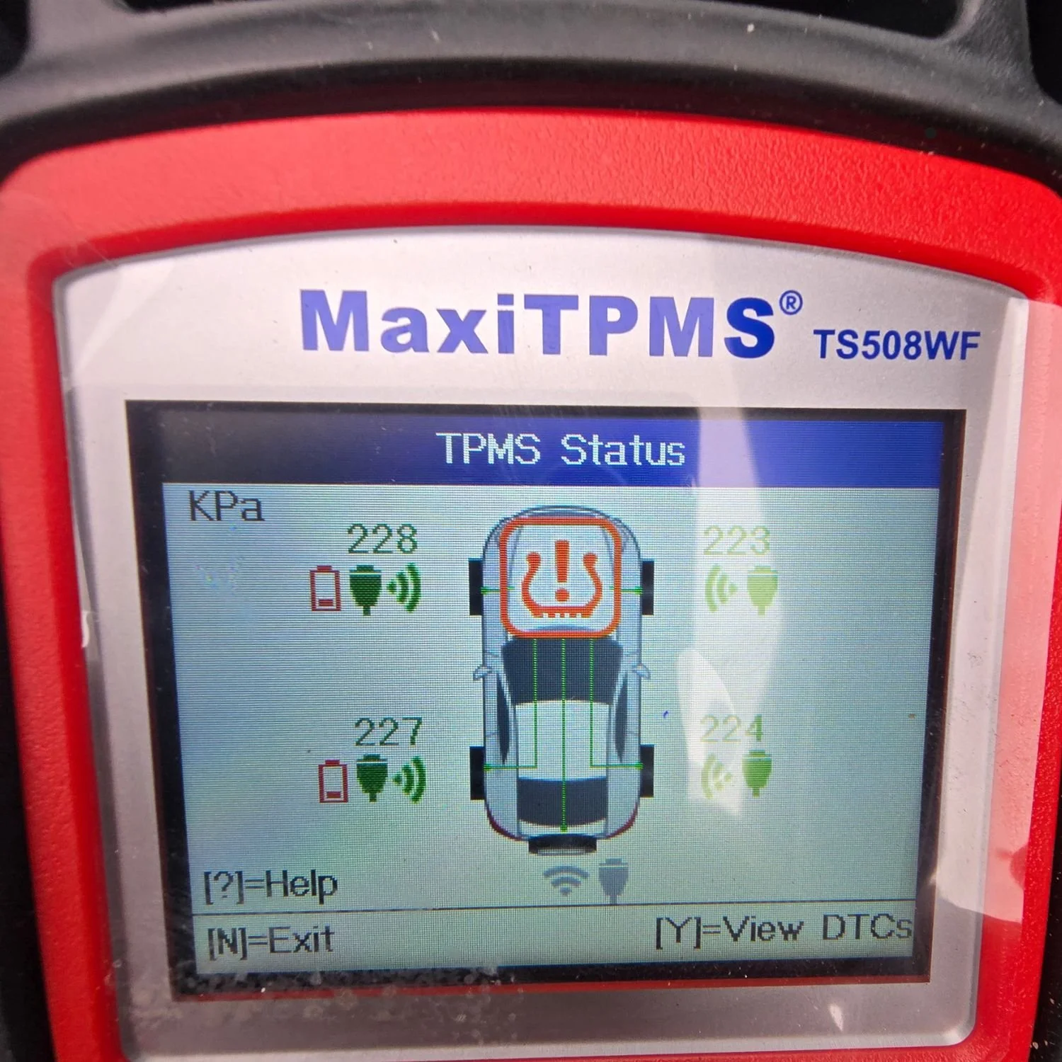Four new TPMS sensors showing successful programming on the TPMS tool.