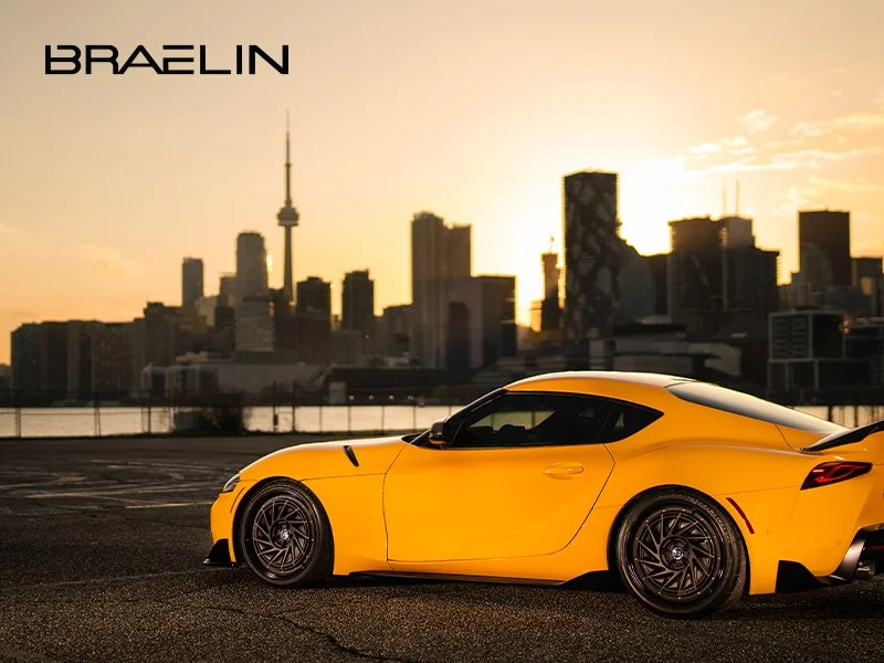 Braelin rims on a yellow sports car in Toronto.