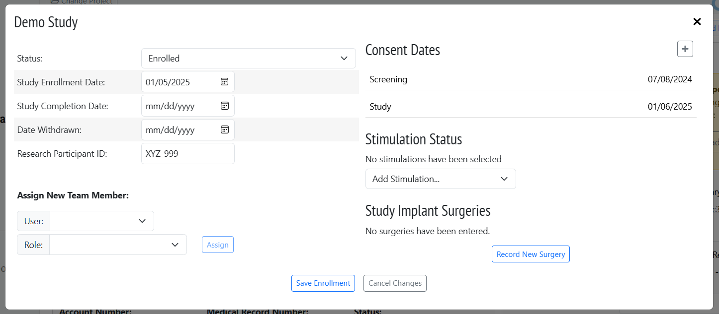 Participant Study Enrollment Details