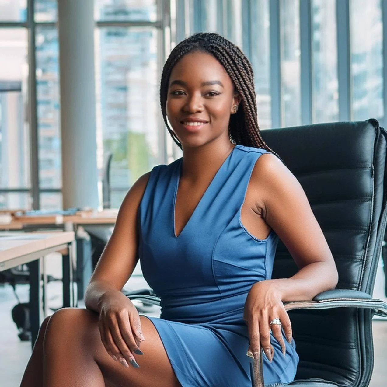 Firefly African lady in an executive dress siting in the office 77018.jpg