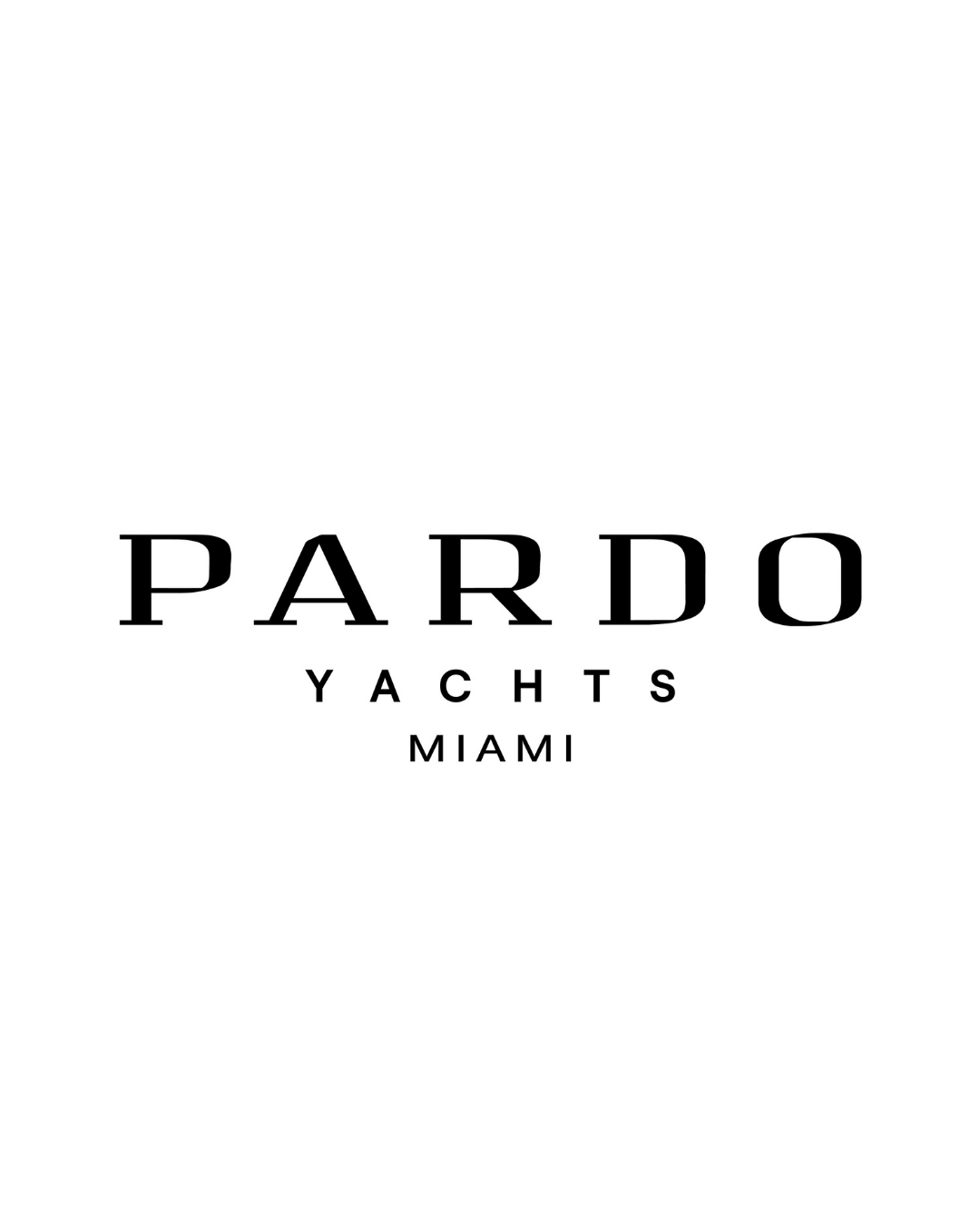Logo for Pardo Yachts Miami with black background and white rectangle featuring black text.