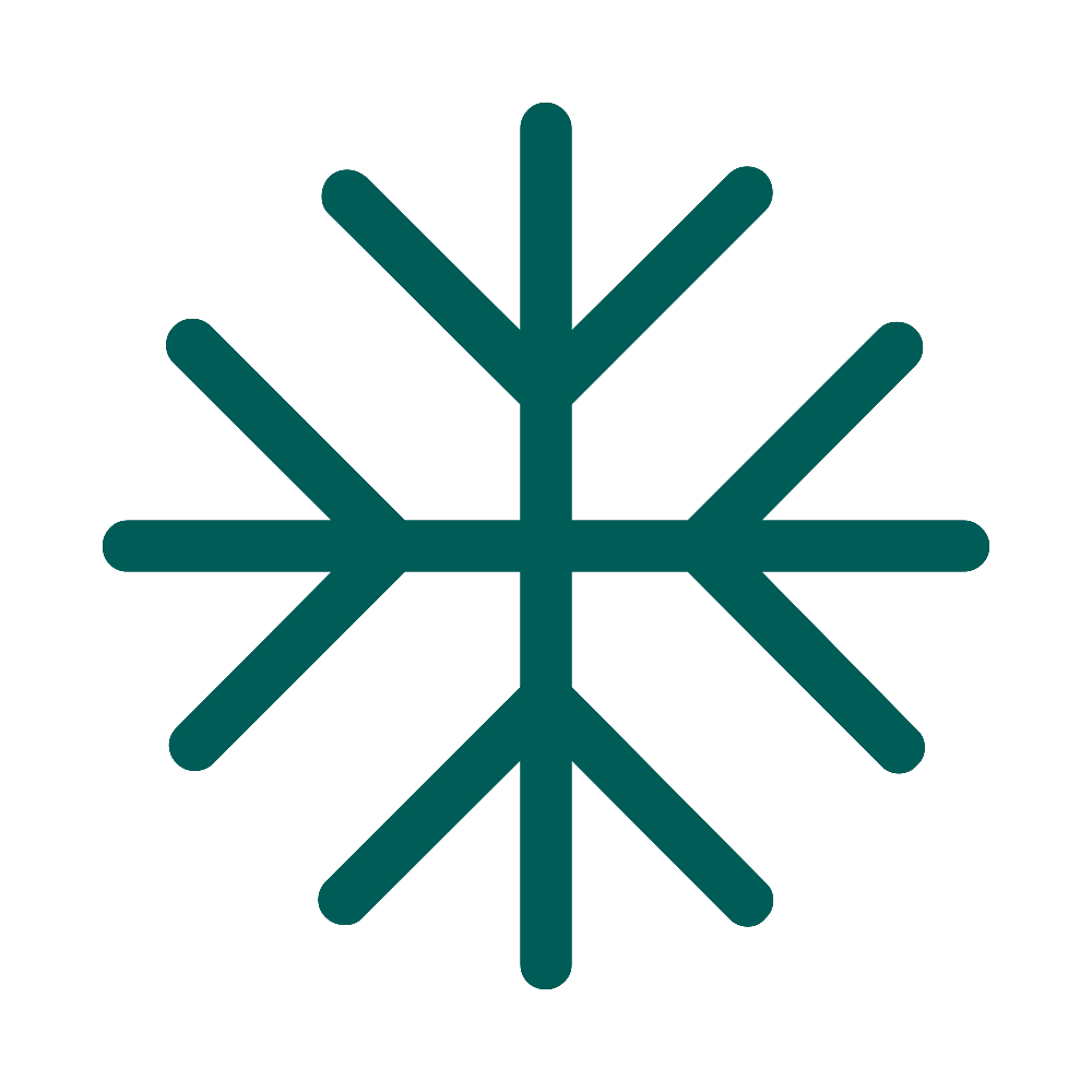 A teal snowflake icon on a black background.