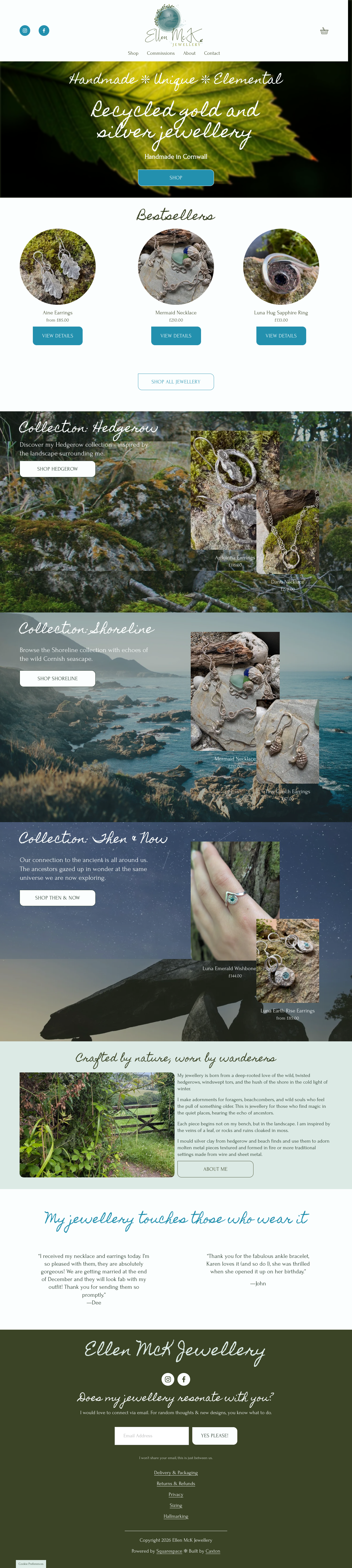 Full page screen capture of a jewellery website and online store