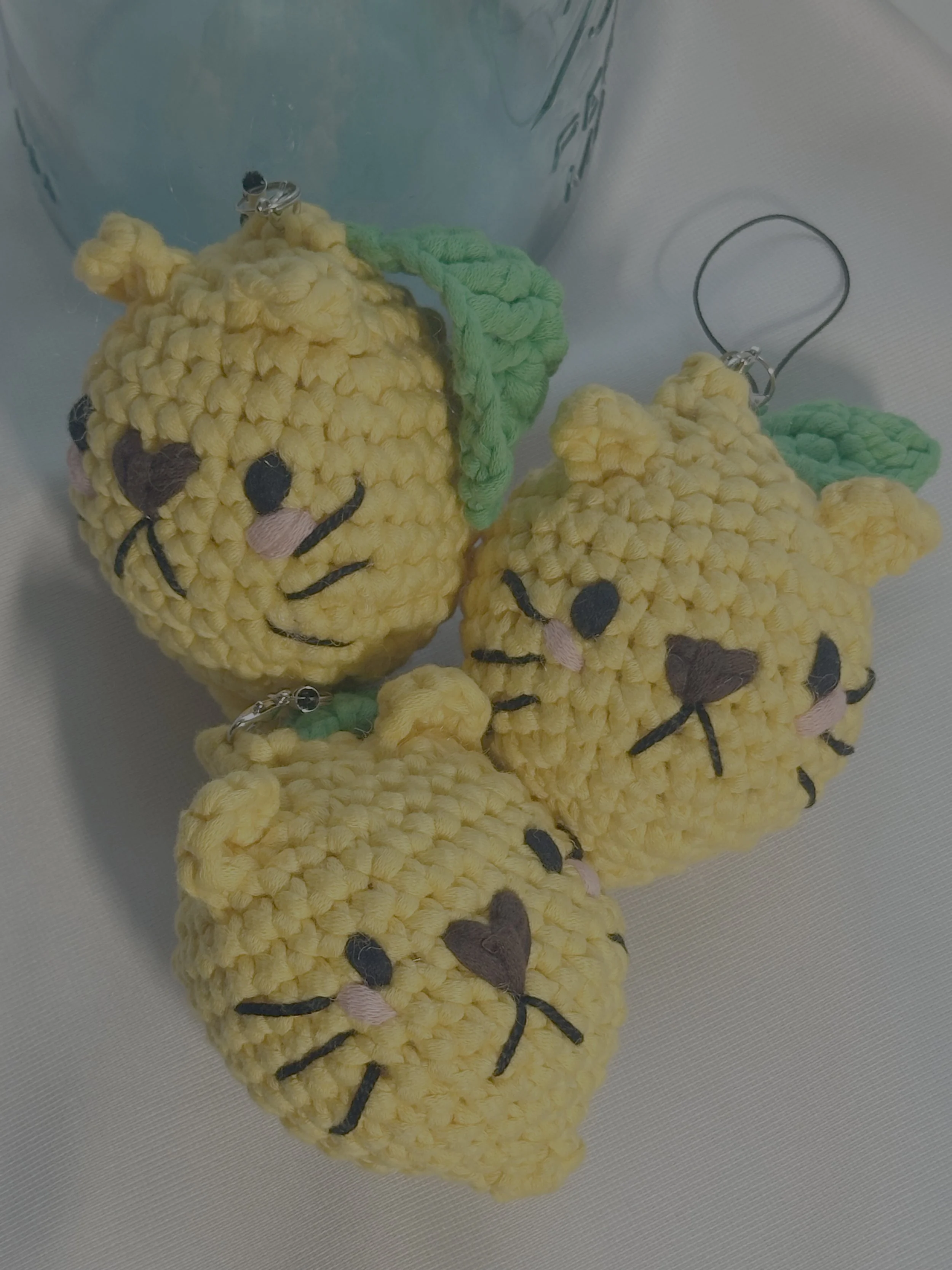 Crochet Lemon Sour-Puss -Handmade Yarn - Keychain / Ornament