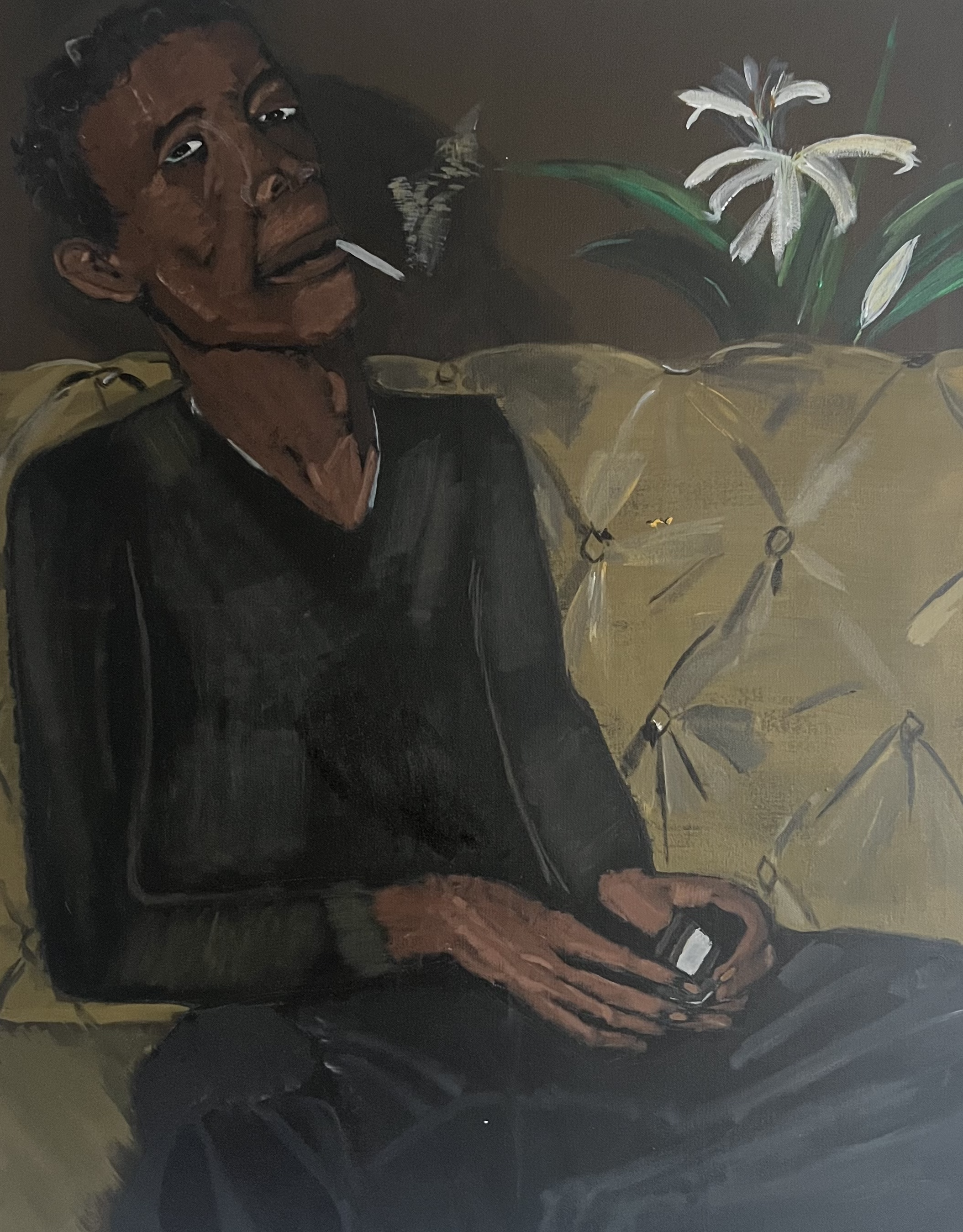 'Just before bed', 2025, acrylic and oilstick on canvas, 70 x 90 cm. 