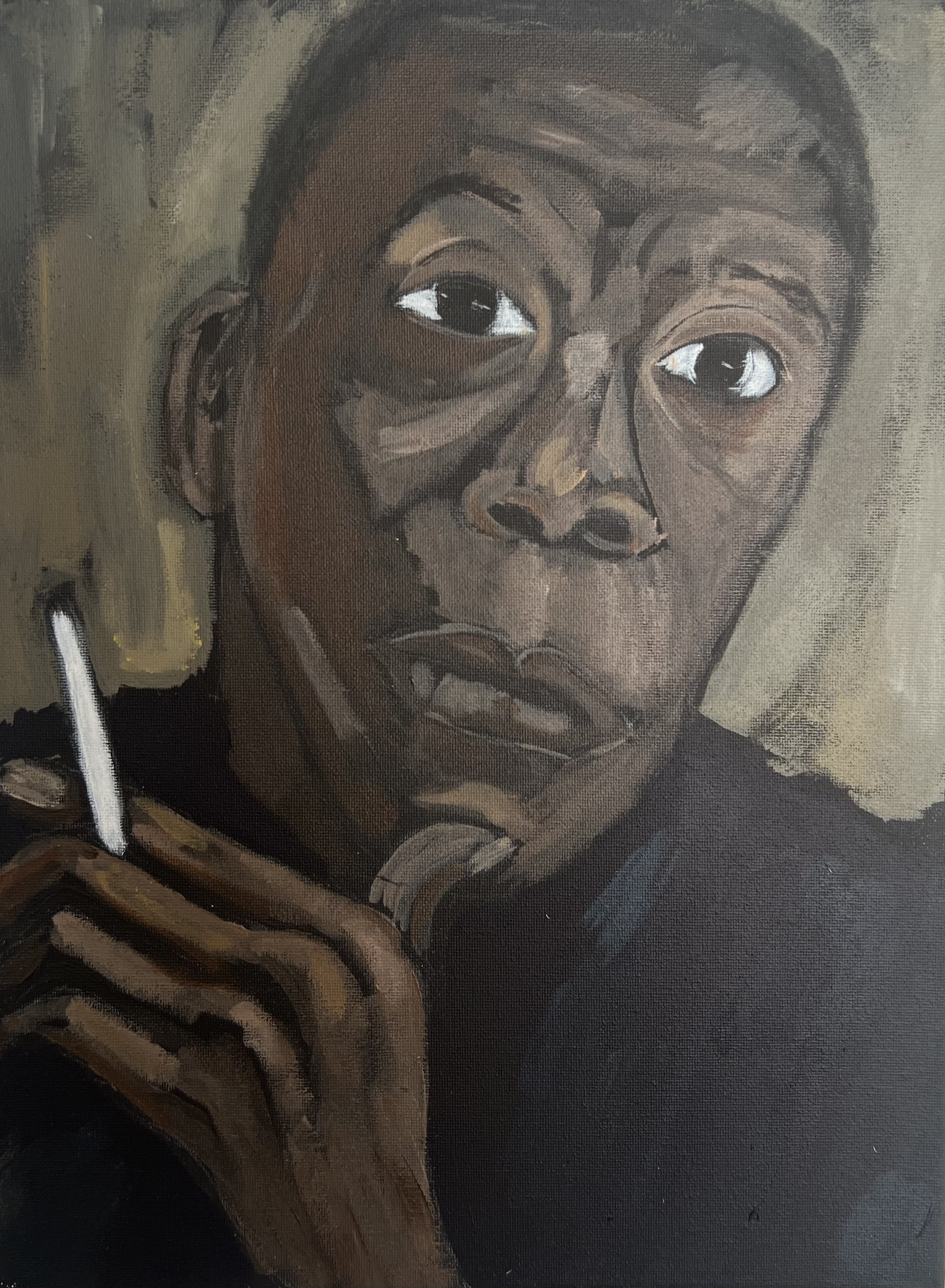 “Diplomat” 2025, acrylic and oilstick on canvas, 30 x 40 cm. Sold