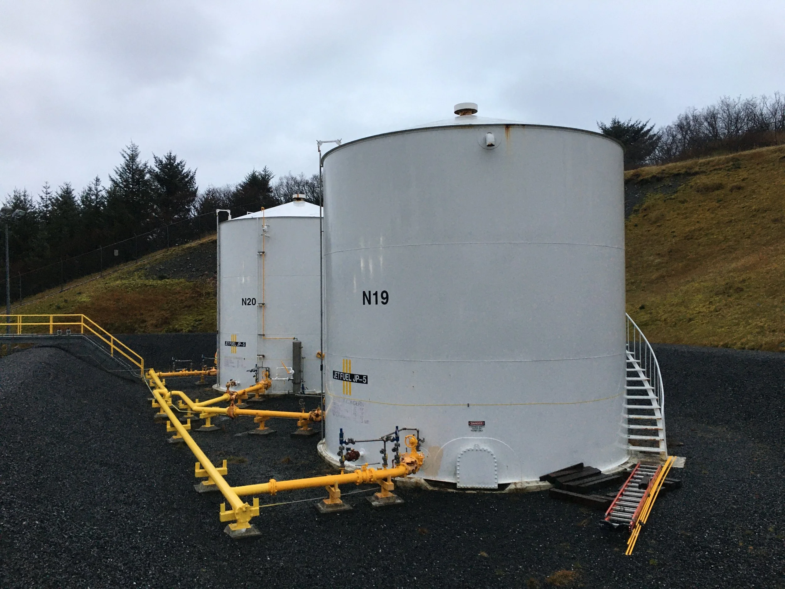 Industrial fuel storage tanks and piping infrastructure
