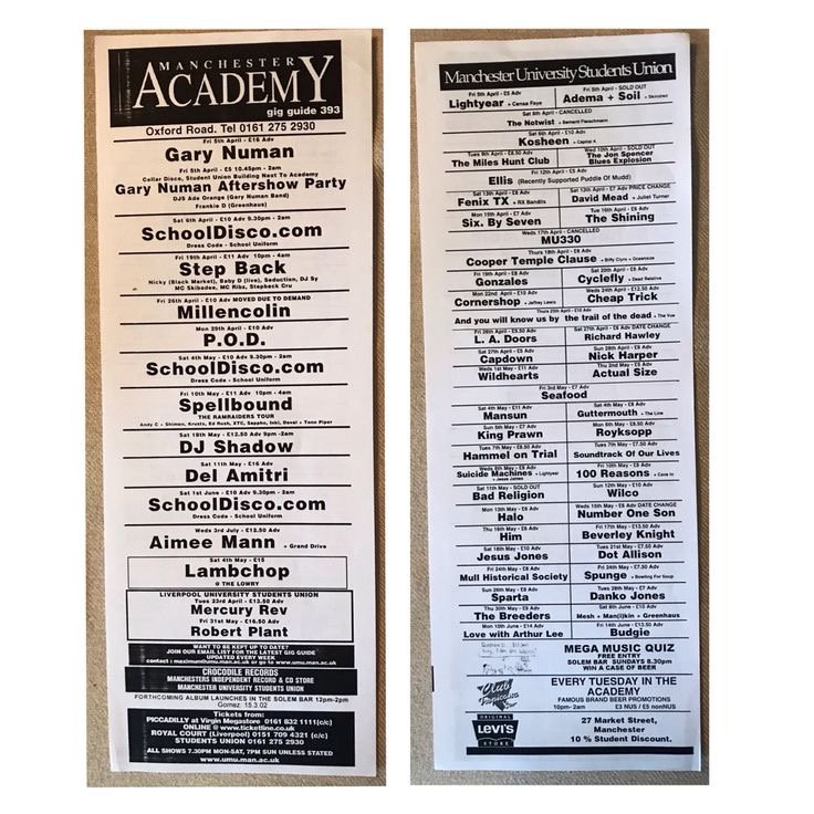 Apr-June 2002 (F) UK Manchester Academy Gig Guide