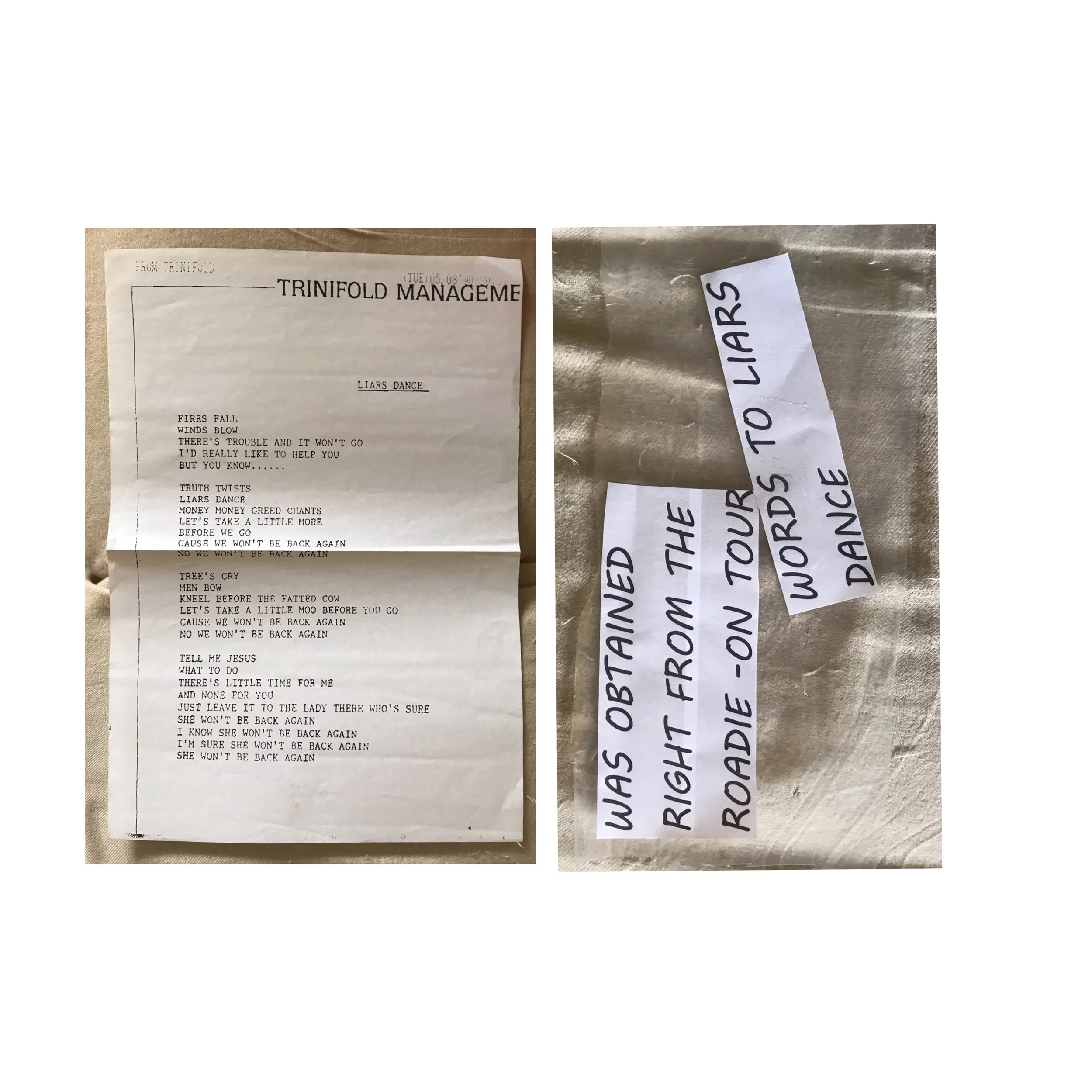 ‘Liars Dance’ Stage Lyrics from a roadie