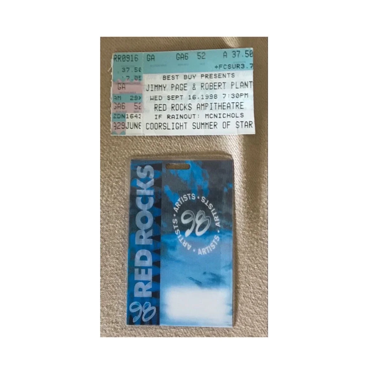 1998 Red Rocks Pass/Ticket Stub
