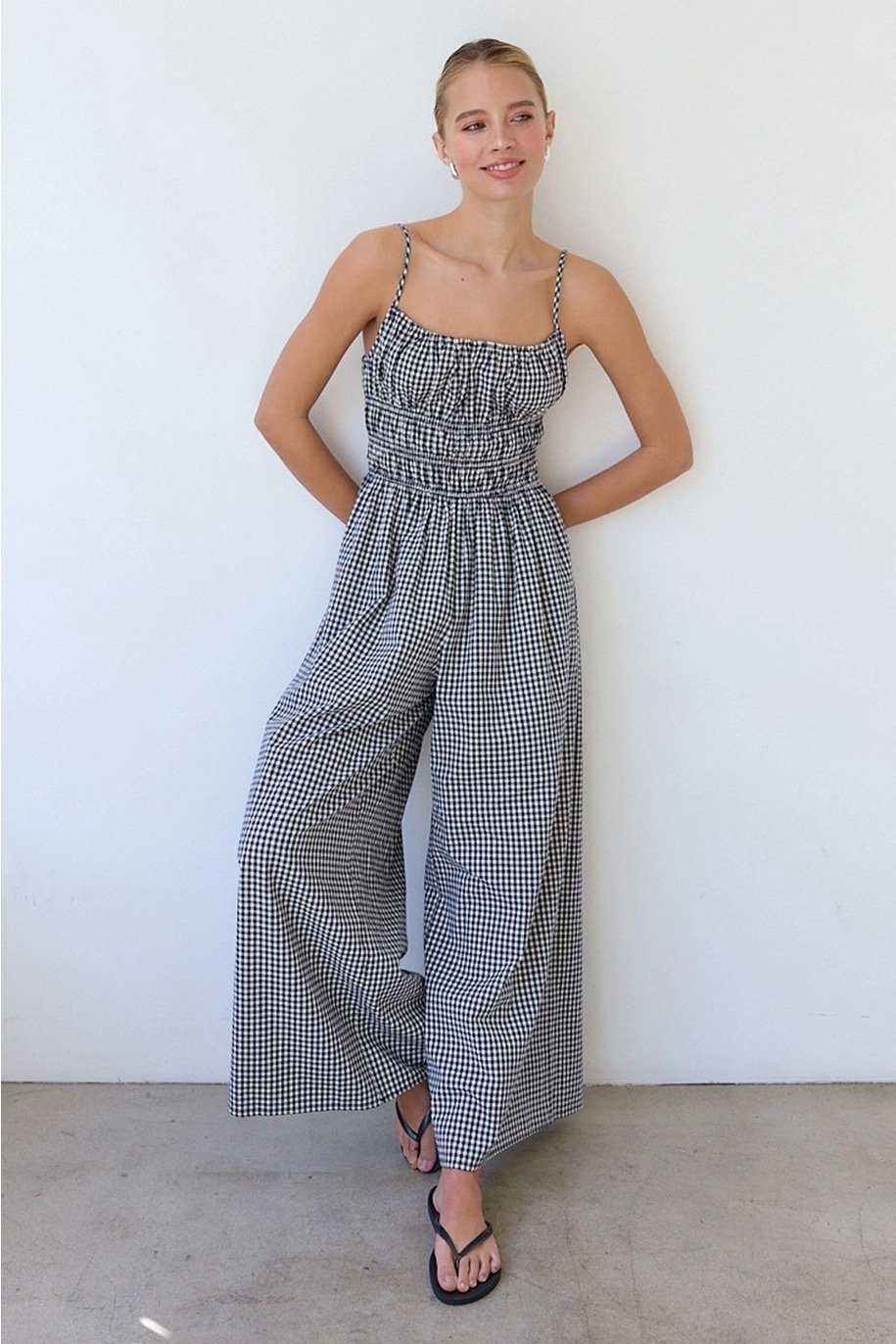Navy Gingham Jumpsuit - PRE-ORDER