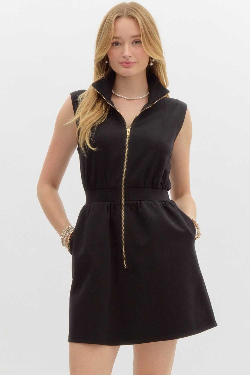Aria Black Scuba Dress with Gold Zipper