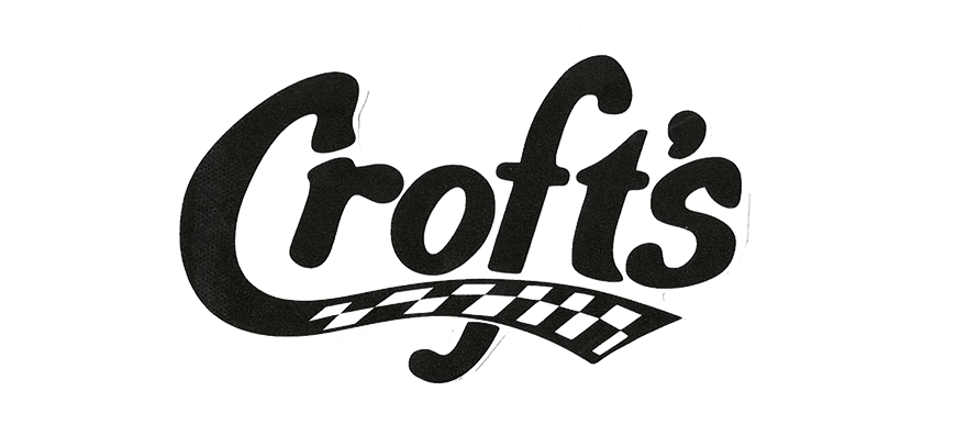 Logo for Croft's, featuring stylized cursive text and a checkered racing flag element.