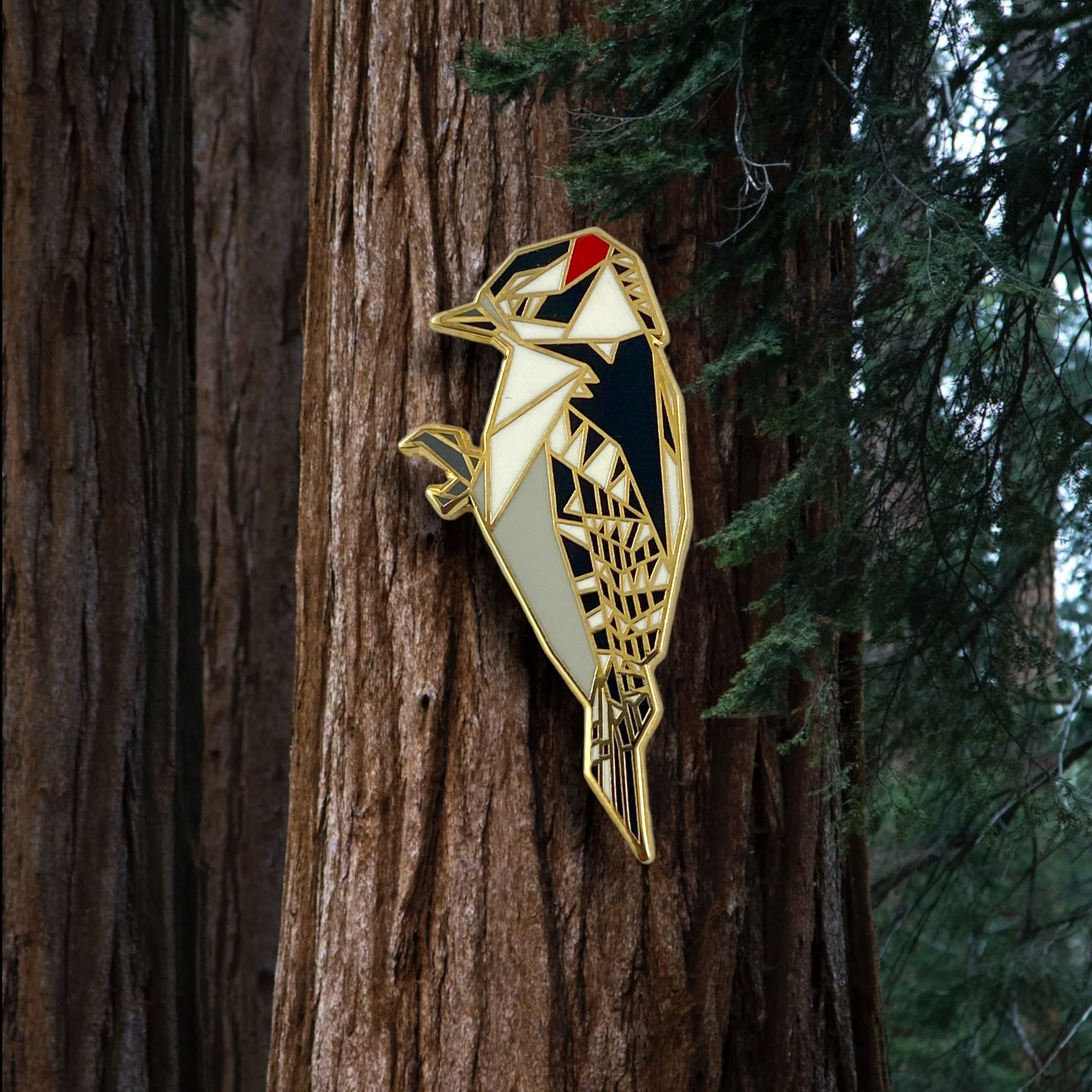 Origami Downy Woodpecker Enamel Pin – Bird Themed Gift for Bird Lovers, Woodpecker Pin, Bird Watcher Gift