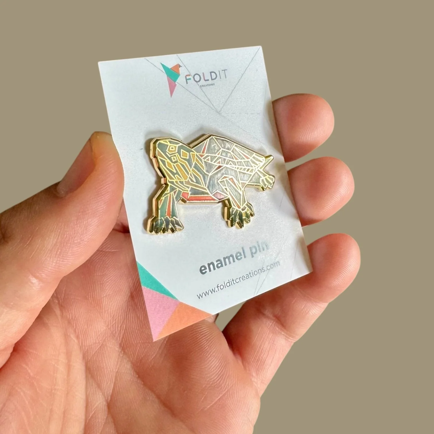 painted slider turtle enamel pin