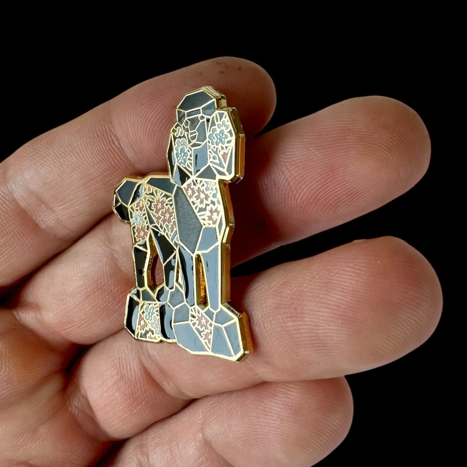 black standard poodle enamel pin